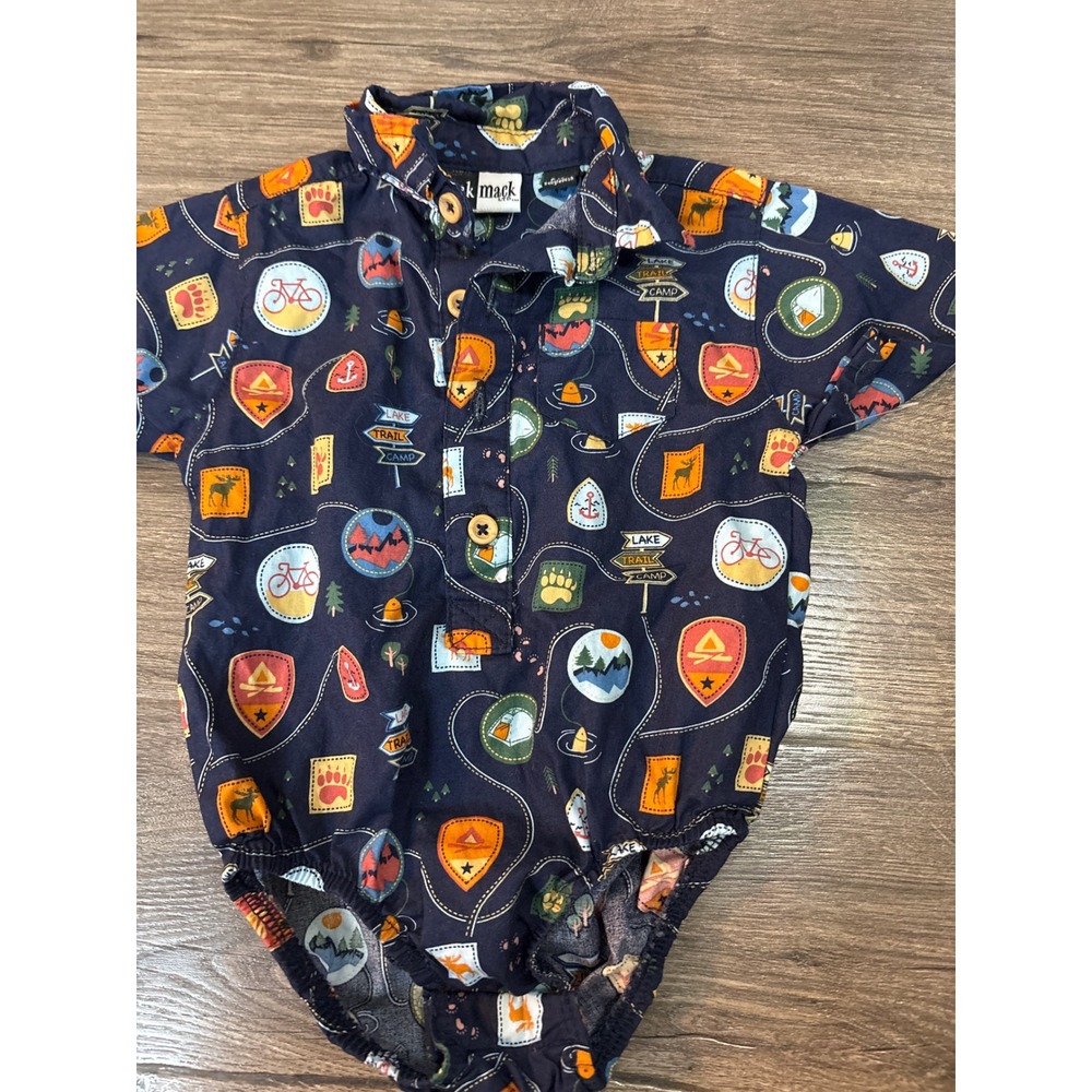Mick‎ Mack Baby Boys Camping Print Short Sleeve Bodysuit Navy Blue 6-9M